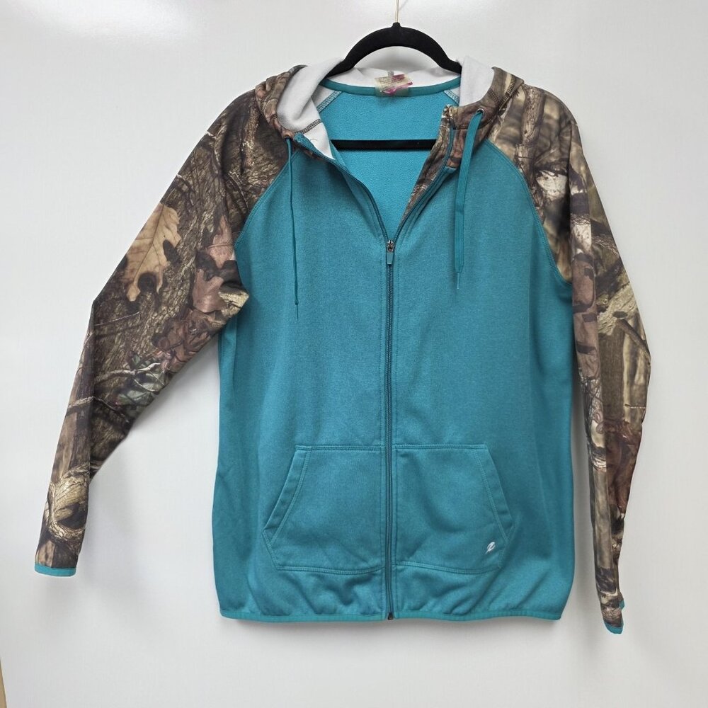 Energy Zone Hoodie Womens XL Teal Camo Raglan Sleeves Full Zip Fleece Pockets